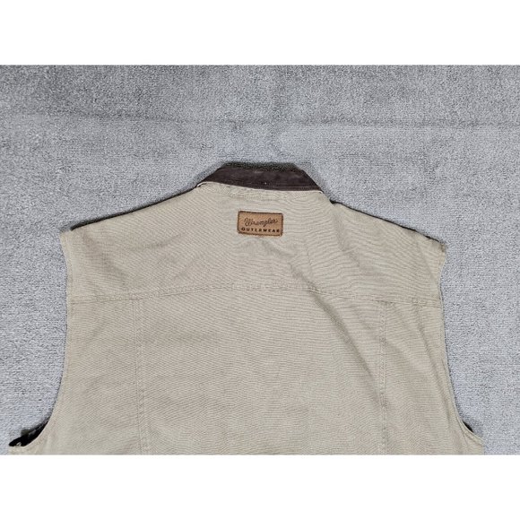 Wrangler Outdoor Wear Mens Western Canvas Vest 2XL Khaki Flannel Plaid Lining - Picture 7 of 13